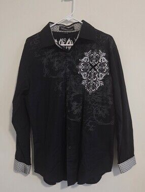 Victorious Black Embroidered Button Down Shirt